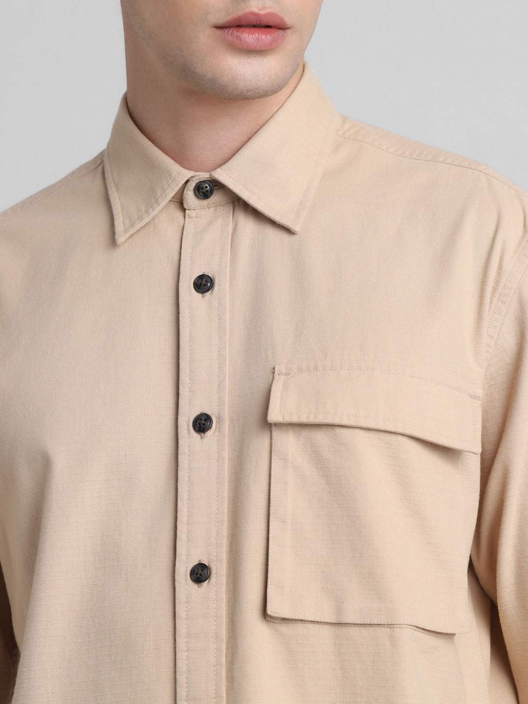 Light Brown Cotton Full Sleeves Shirt