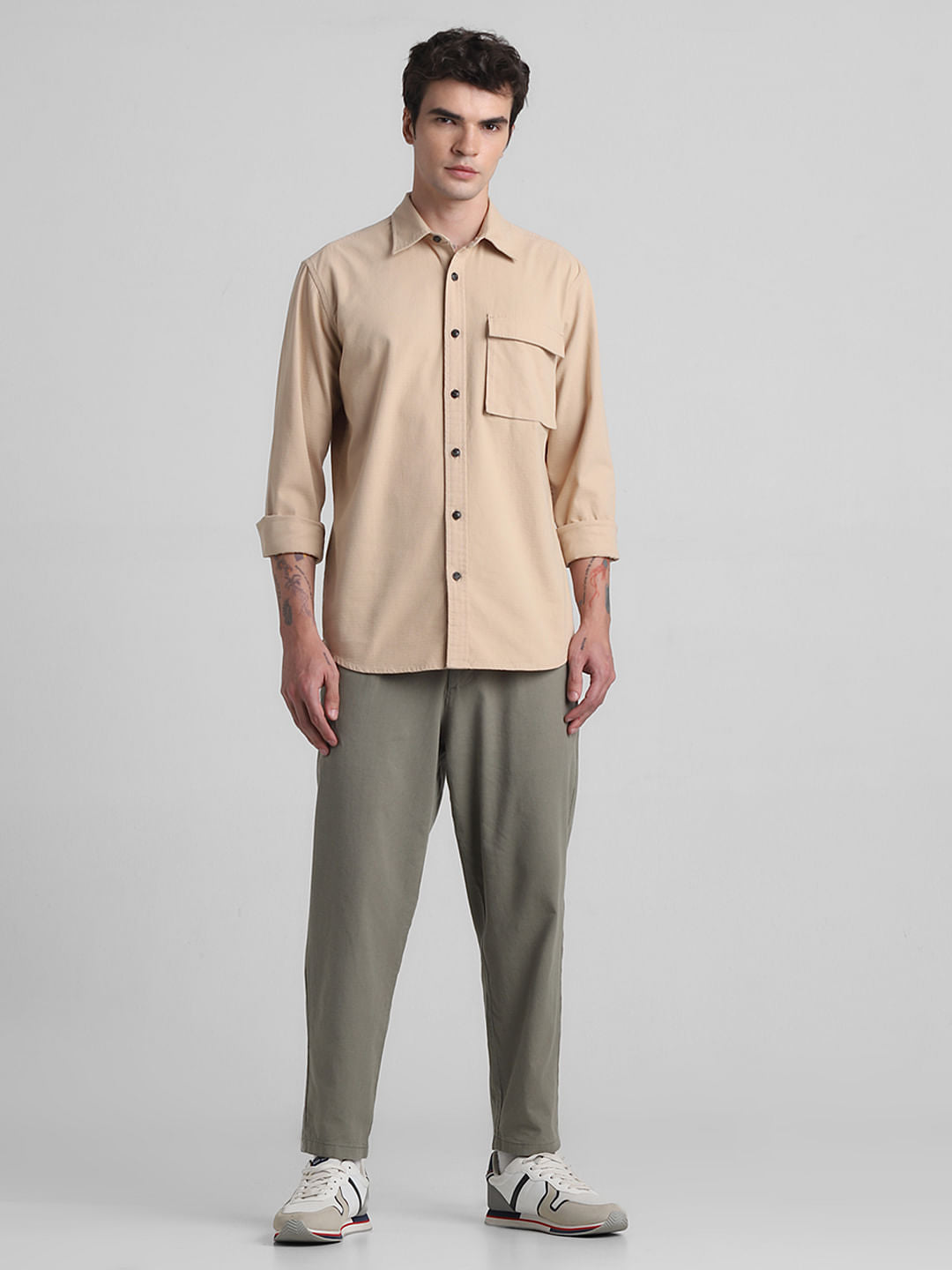 Light Brown Cotton Full Sleeves Shirt