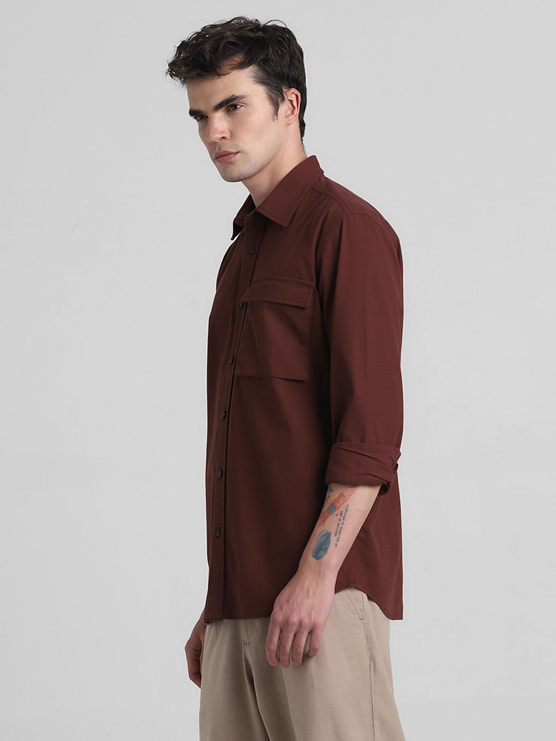 Maroon Cotton Full Sleeves Shirt