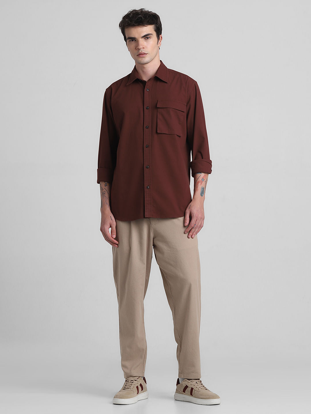 Maroon Cotton Full Sleeves Shirt