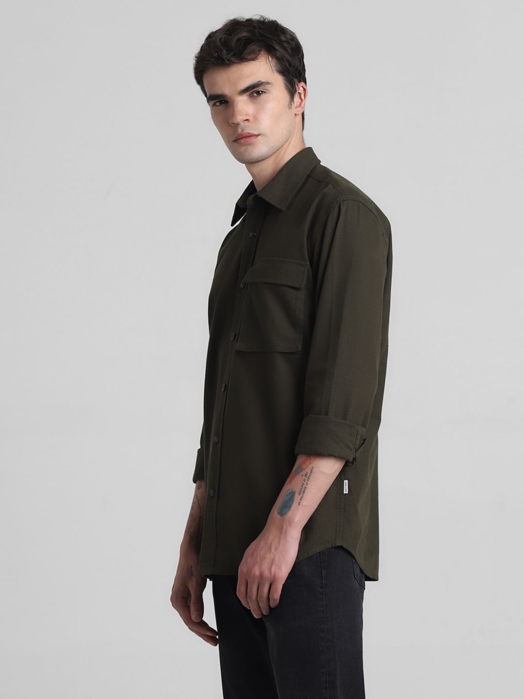 Green Cotton Full Sleeves Shirt