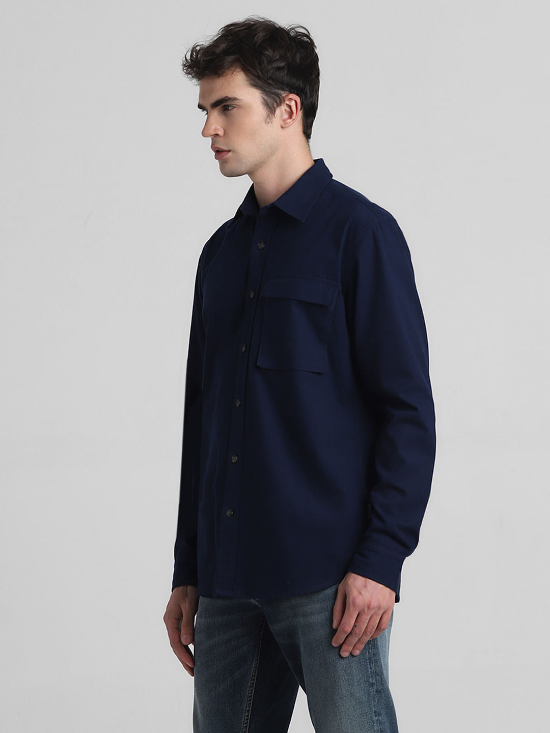 Dark Blue Cotton Full Sleeves Shirt