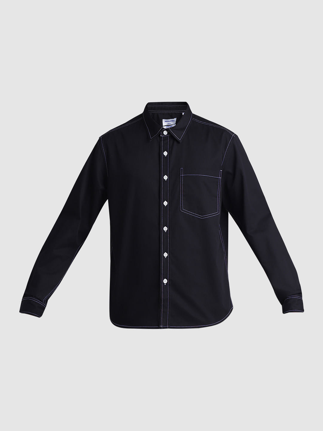 Black Contrast Stitch Full Sleeves Shirt