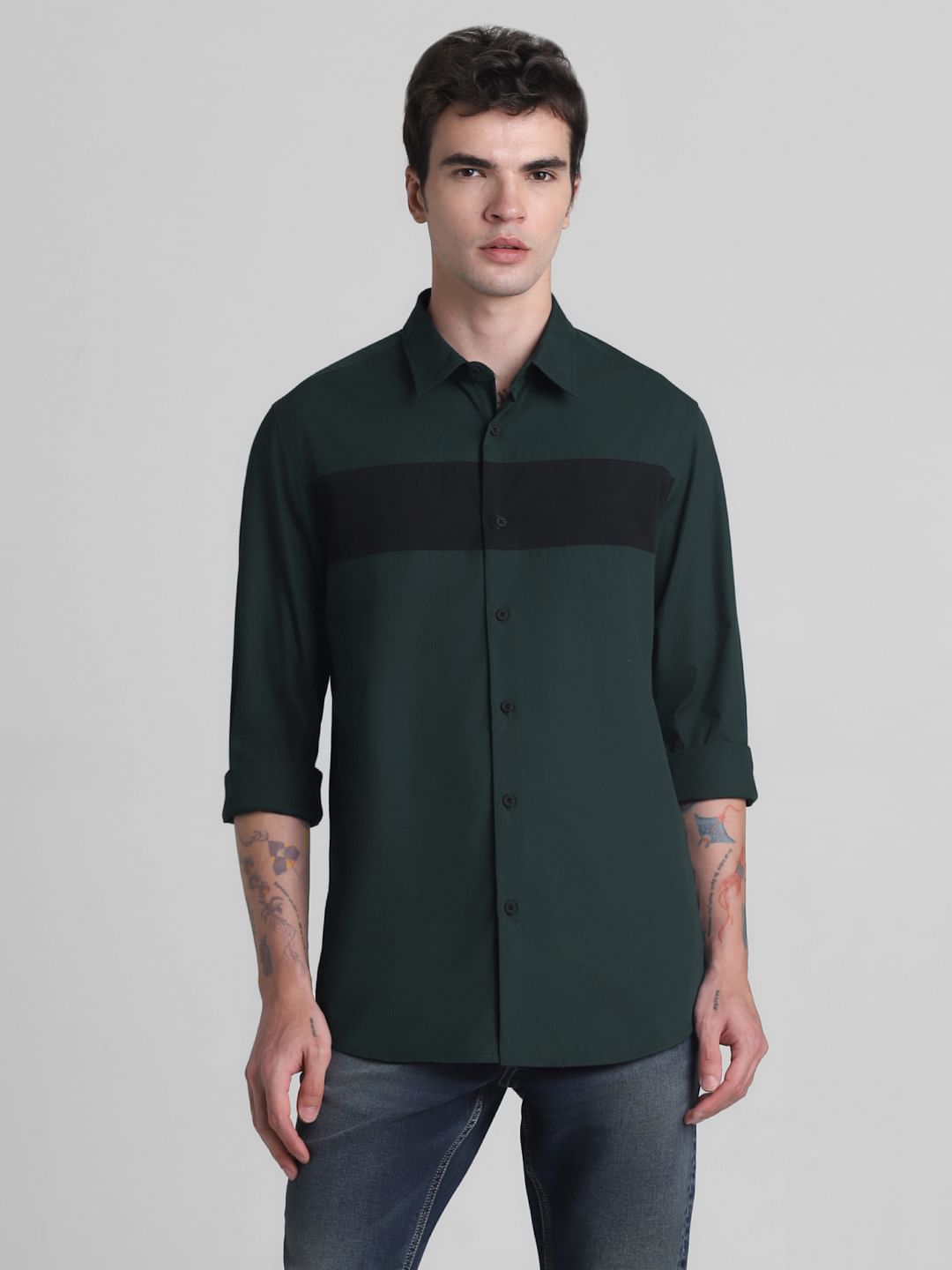 Dark Green Cotton Full Sleeves Shirt