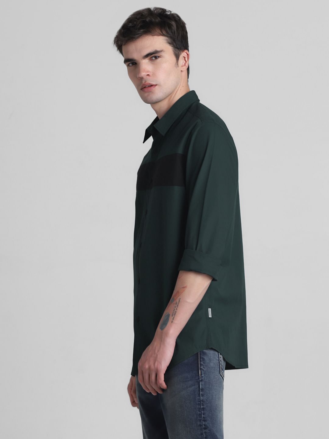 Dark Green Cotton Full Sleeves Shirt