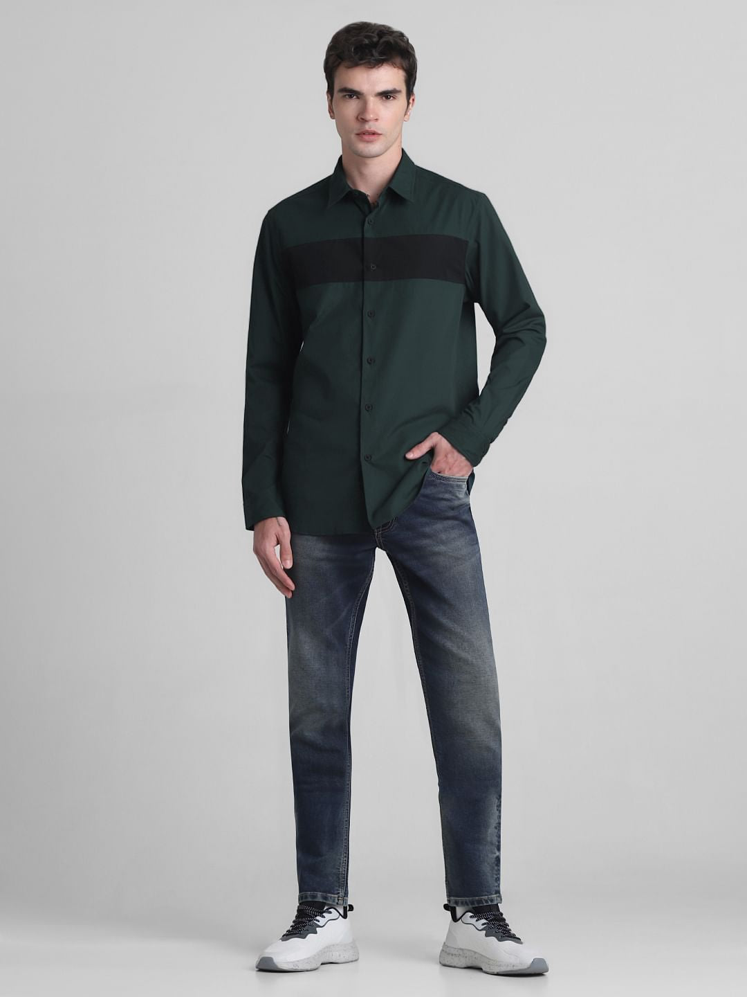 Dark Green Cotton Full Sleeves Shirt