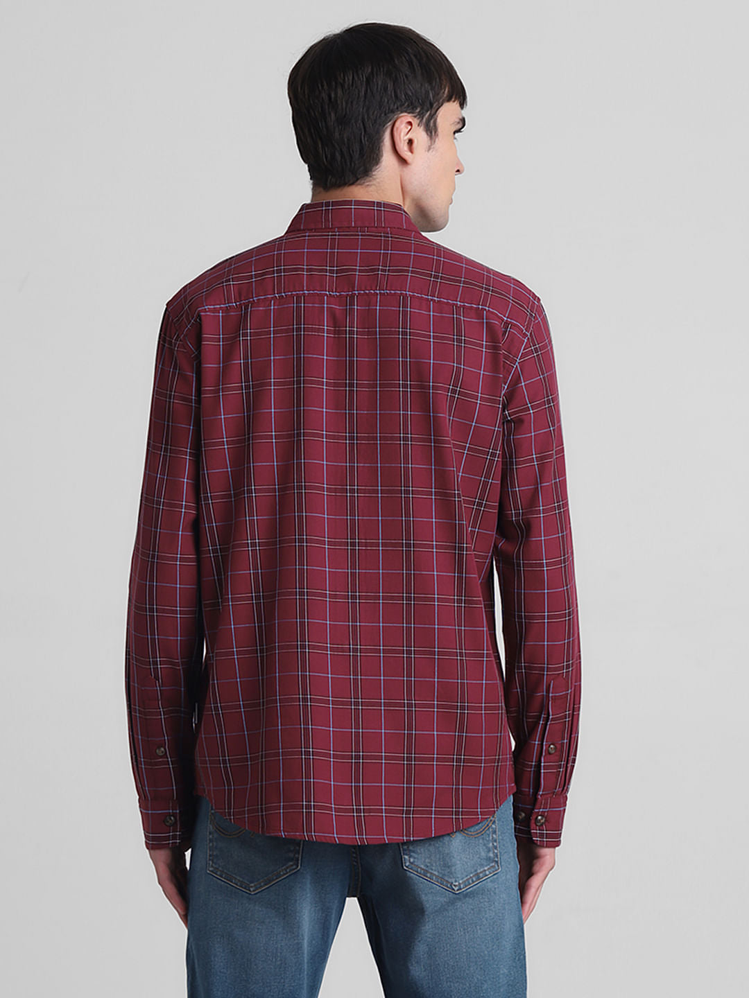 Red Cotton Check Full Sleeves Shirt