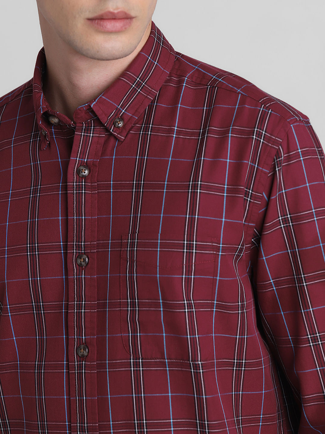 Red Cotton Check Full Sleeves Shirt