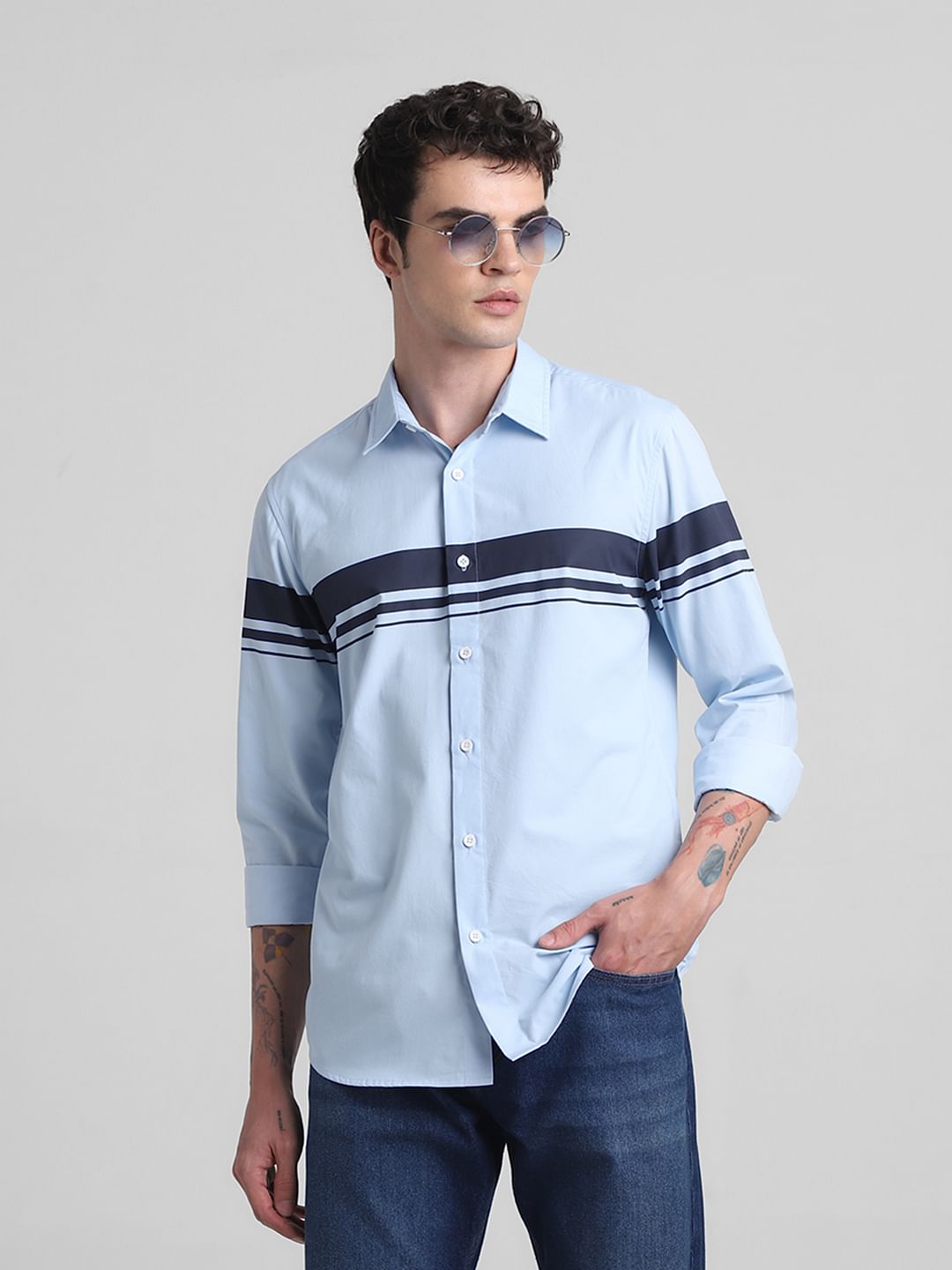 Light Blue Cotton Full Sleeves Shirt