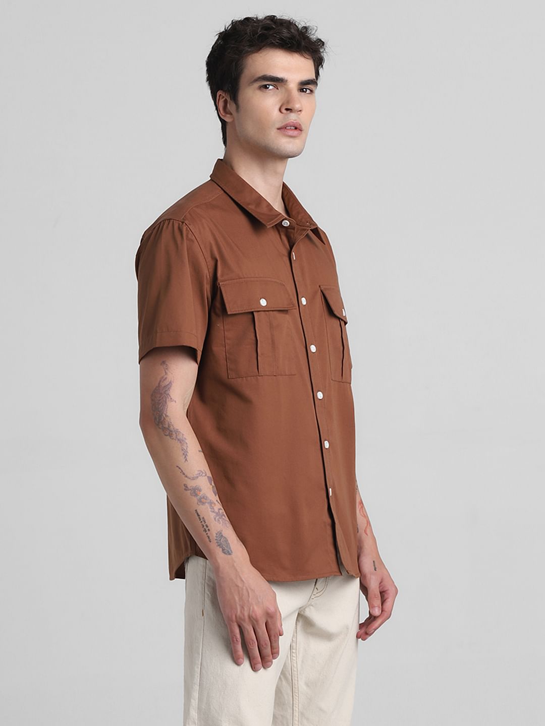 Brown Oversized Short Sleeves Shirt