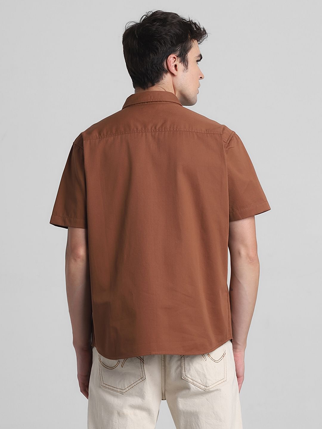 Brown Oversized Short Sleeves Shirt