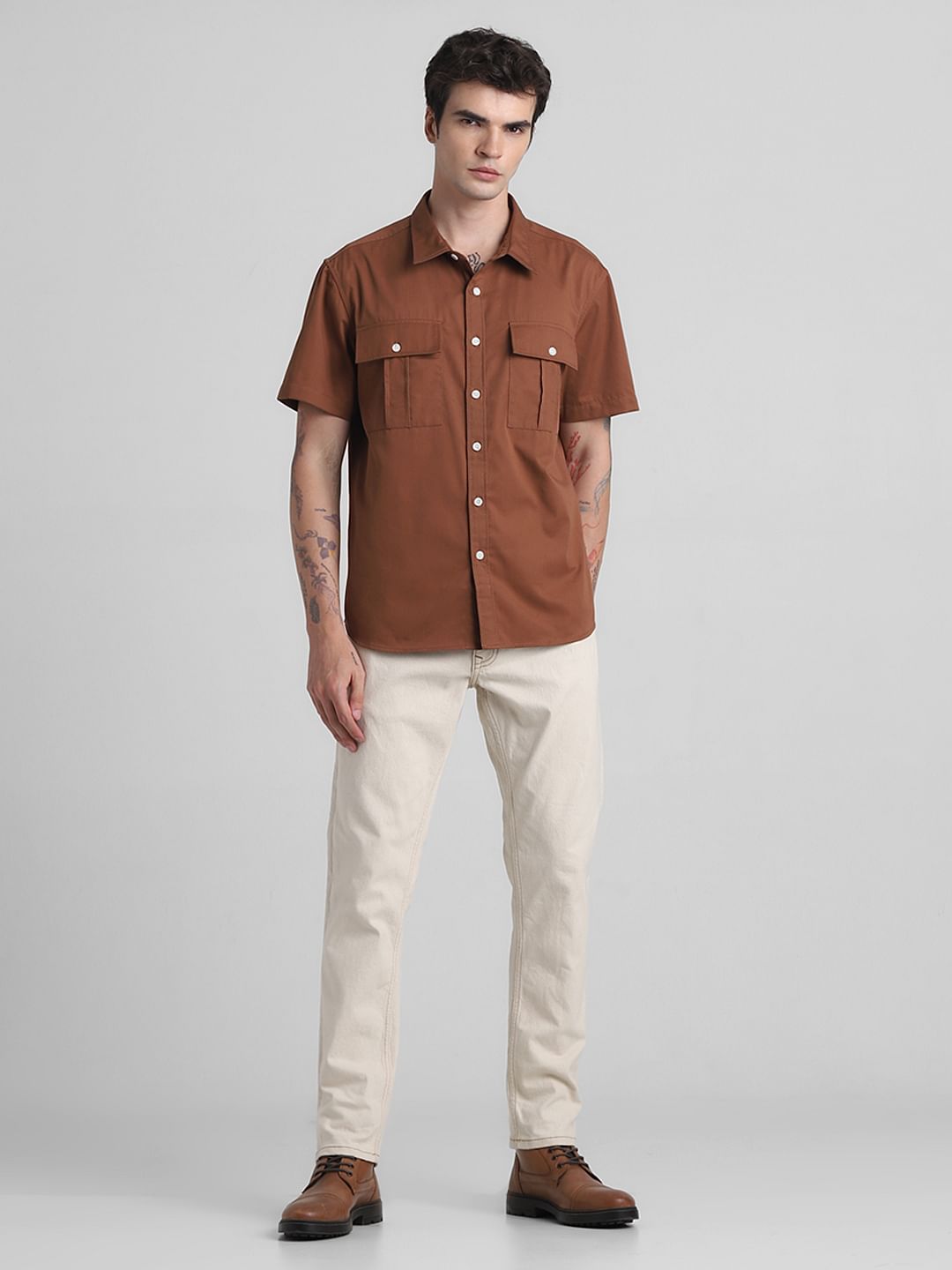 Brown Oversized Short Sleeves Shirt