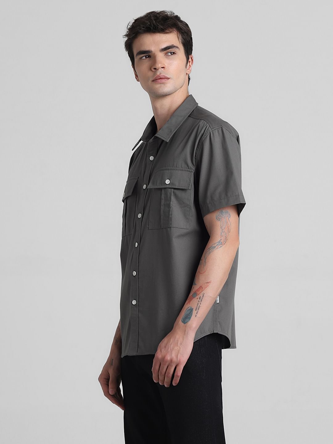 Dark Grey Oversized Short Sleeves Shirt