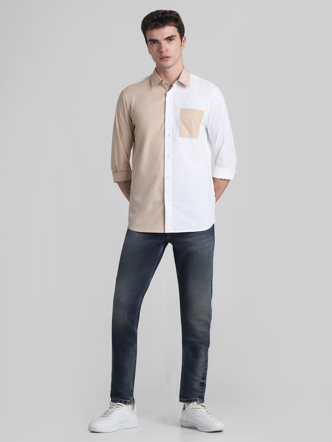 Brown Colourblocked Full Sleeves Shirt