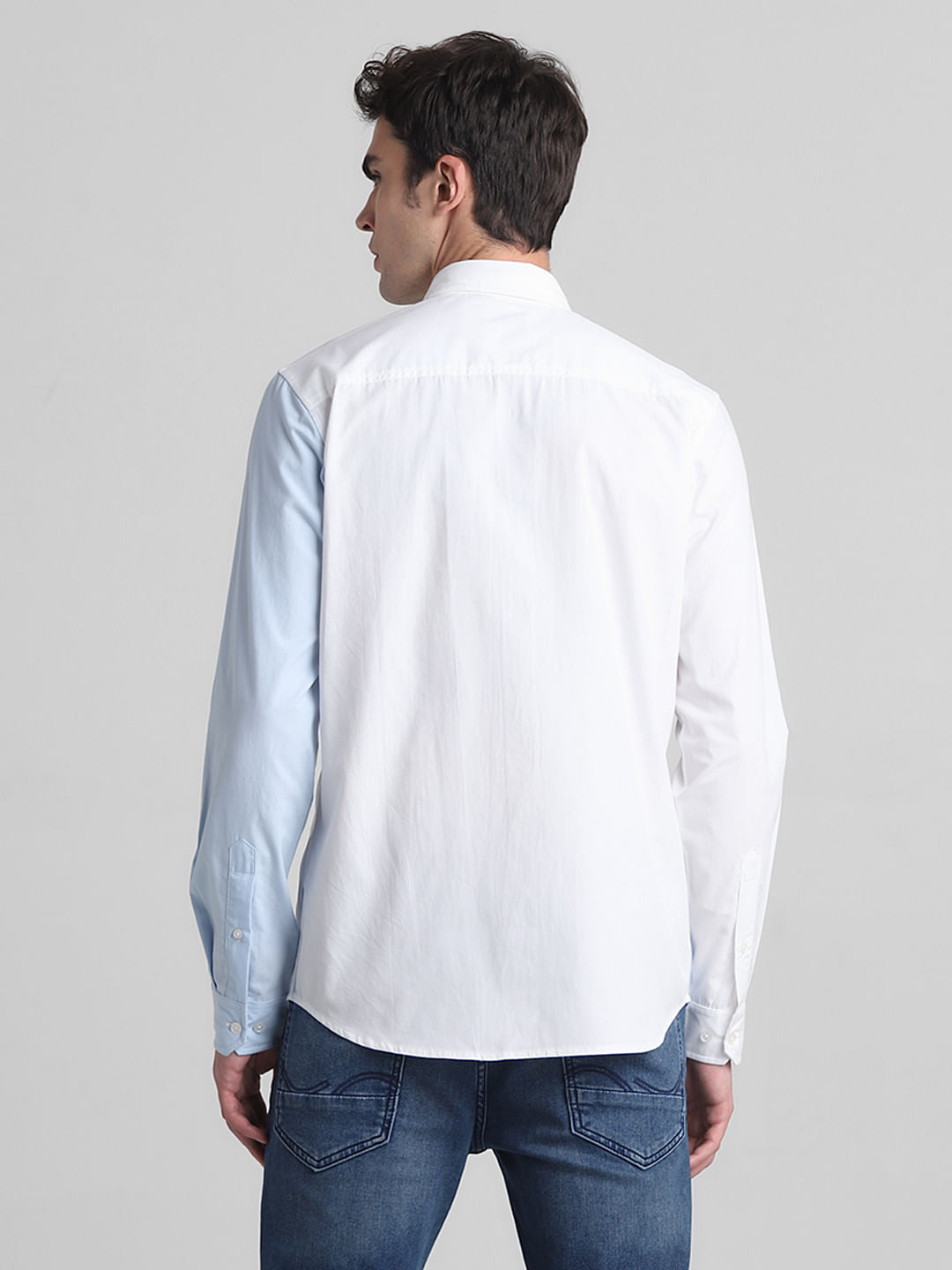 Blue Colourblocked Full Sleeves Shirt