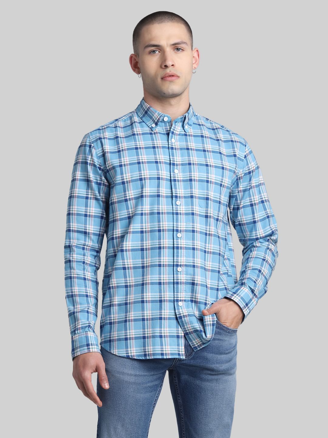 Light Blue Check Full Sleeves Shirt