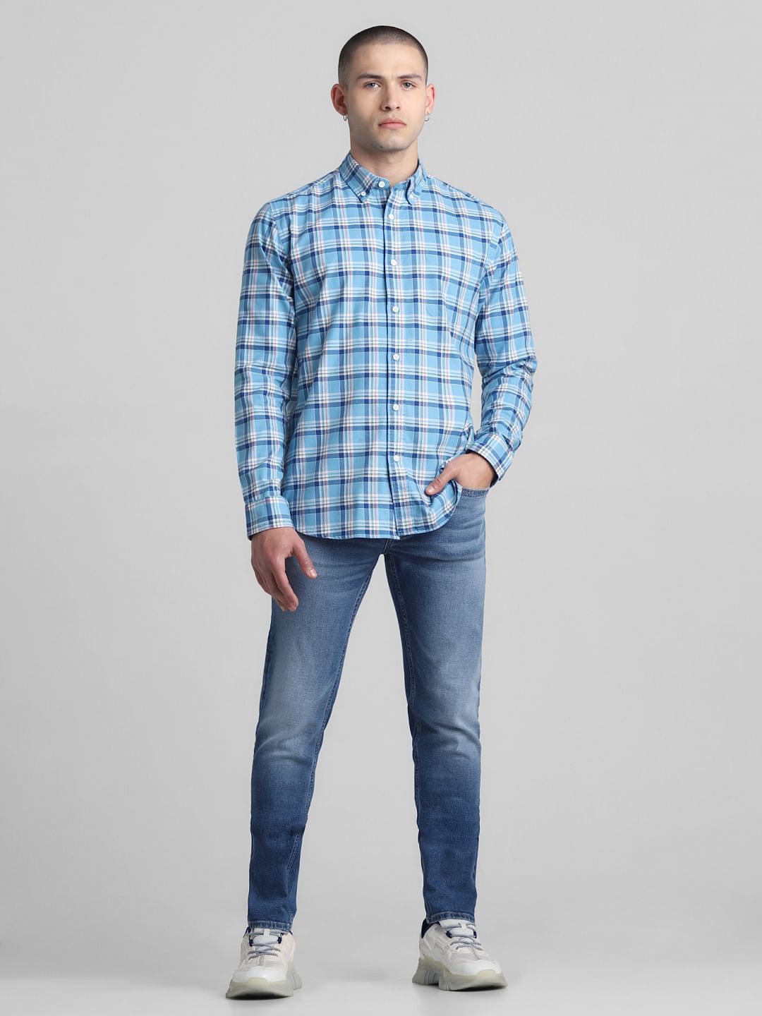 Light Blue Check Full Sleeves Shirt
