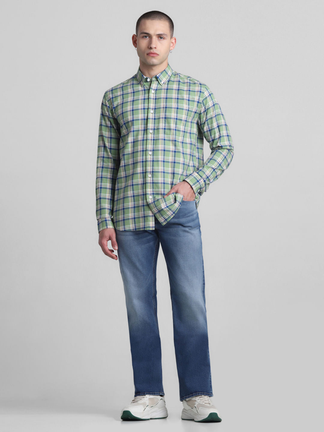 Light Green Check Full Sleeves Shirt