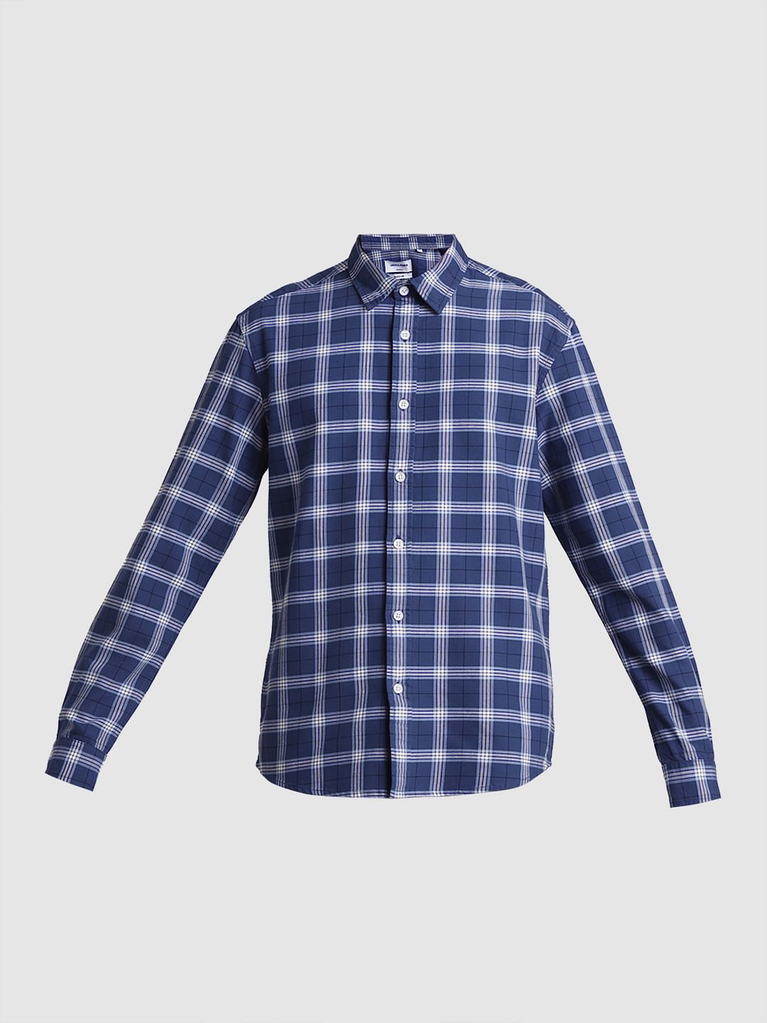 Blue Cotton Check Full Sleeves Shirt