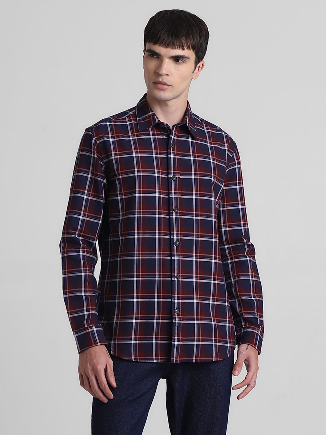 Maroon Cotton Check Full Sleeves Shirt