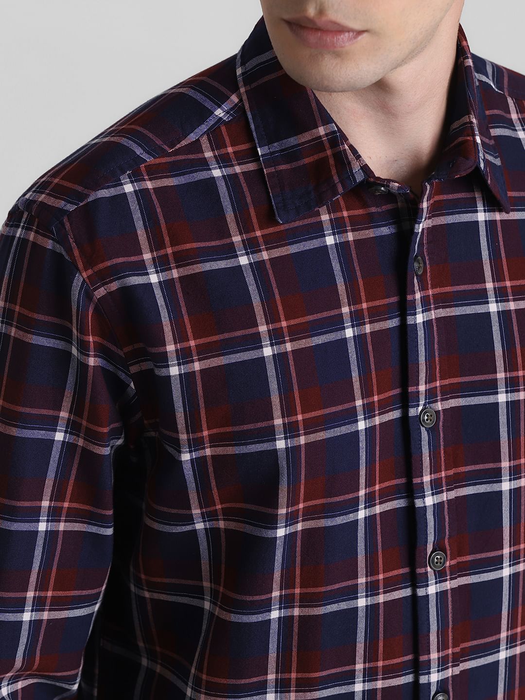 Maroon Cotton Check Full Sleeves Shirt