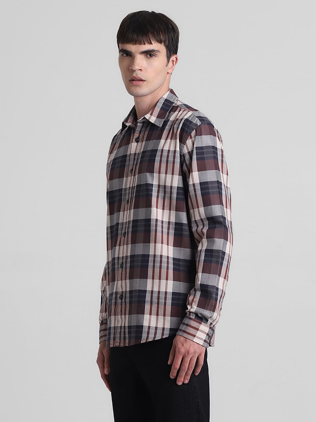 Brown Check Full Sleeves Shirt