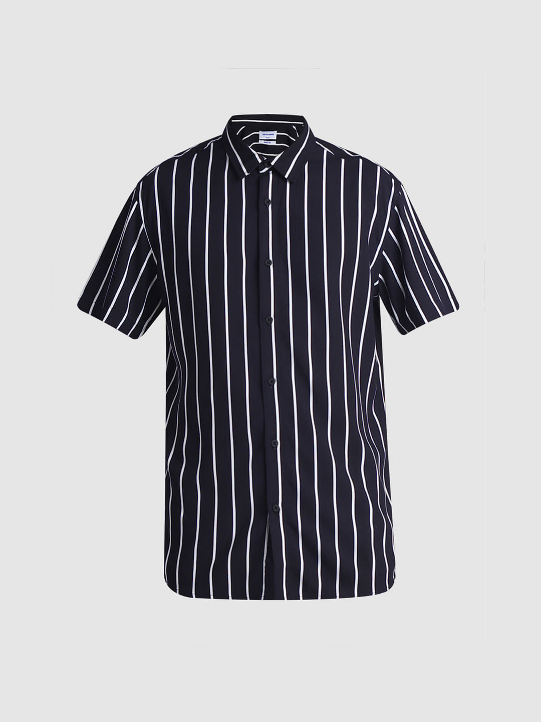 Black Striped Cotton Short Sleeves Shirt