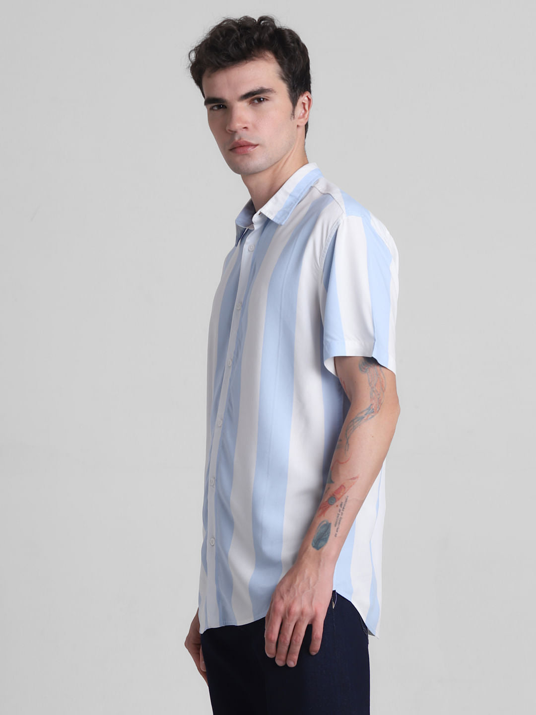 Blue Striped Short Sleeves Shirt