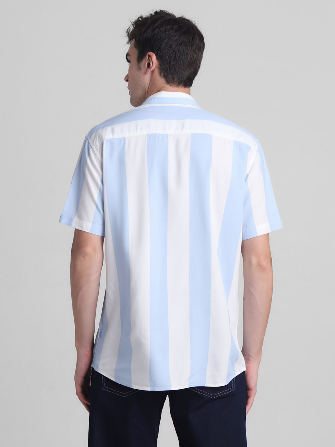 Blue Striped Short Sleeves Shirt