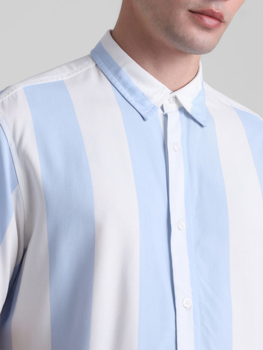 Blue Striped Short Sleeves Shirt