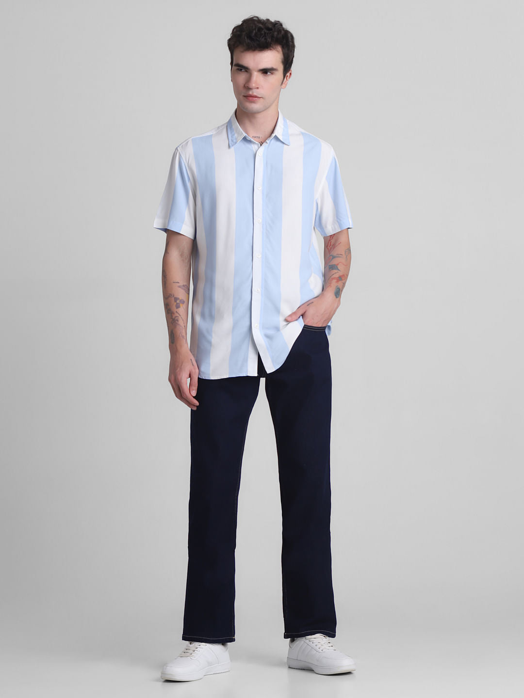 Blue Striped Short Sleeves Shirt