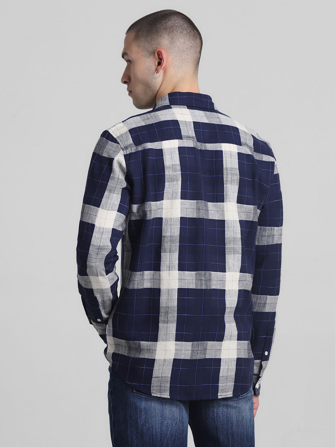 Navy Blue Check Full Sleeves Shirt