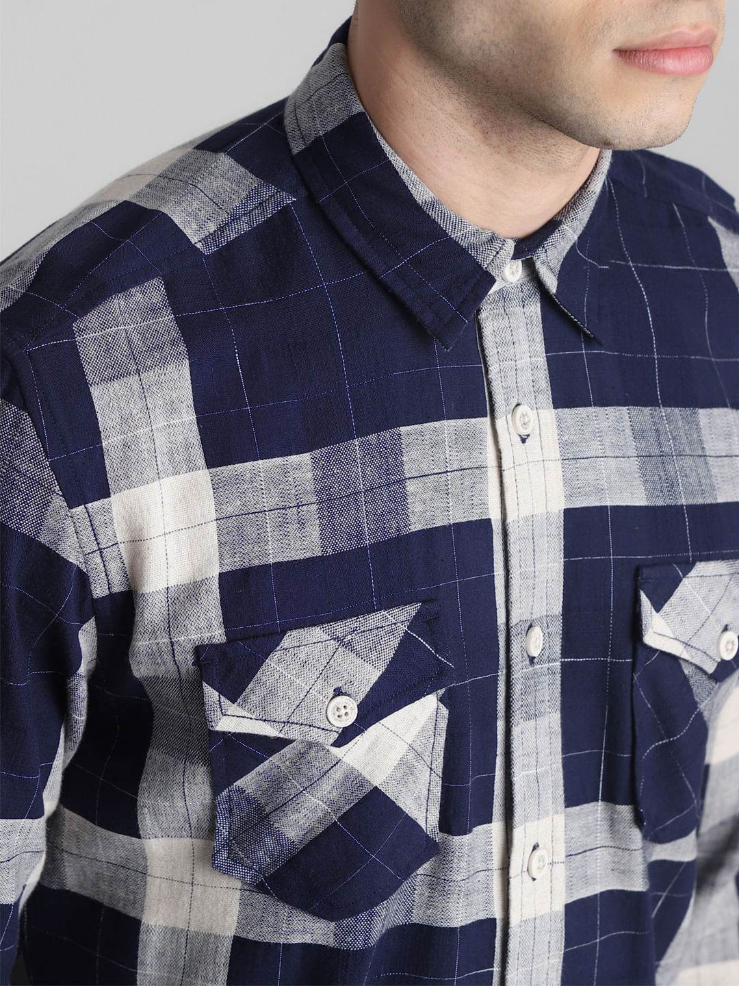 Navy Blue Check Full Sleeves Shirt