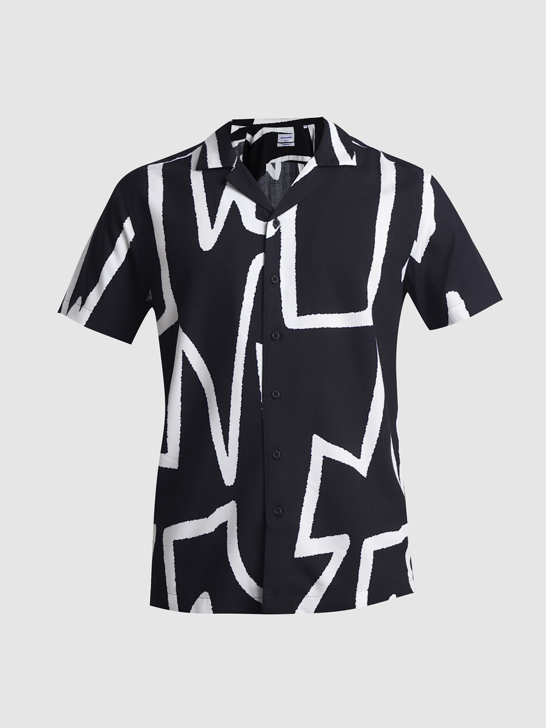 Black Abstract Print Short Sleeves Shirt