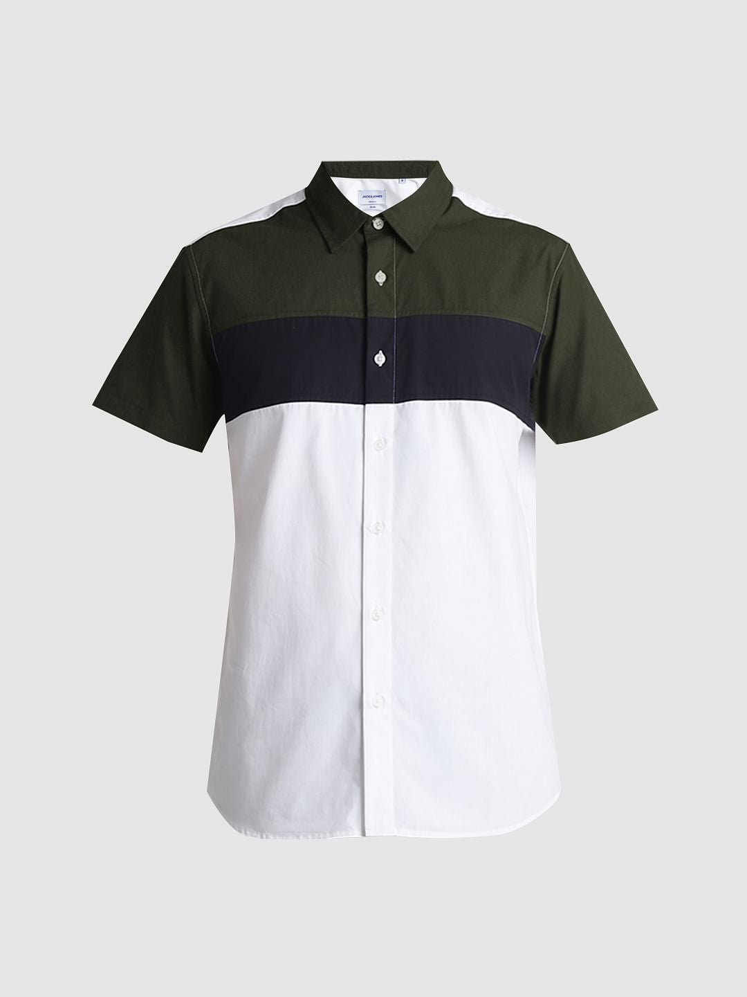 Green Colourblocked Short Sleeves Shirt