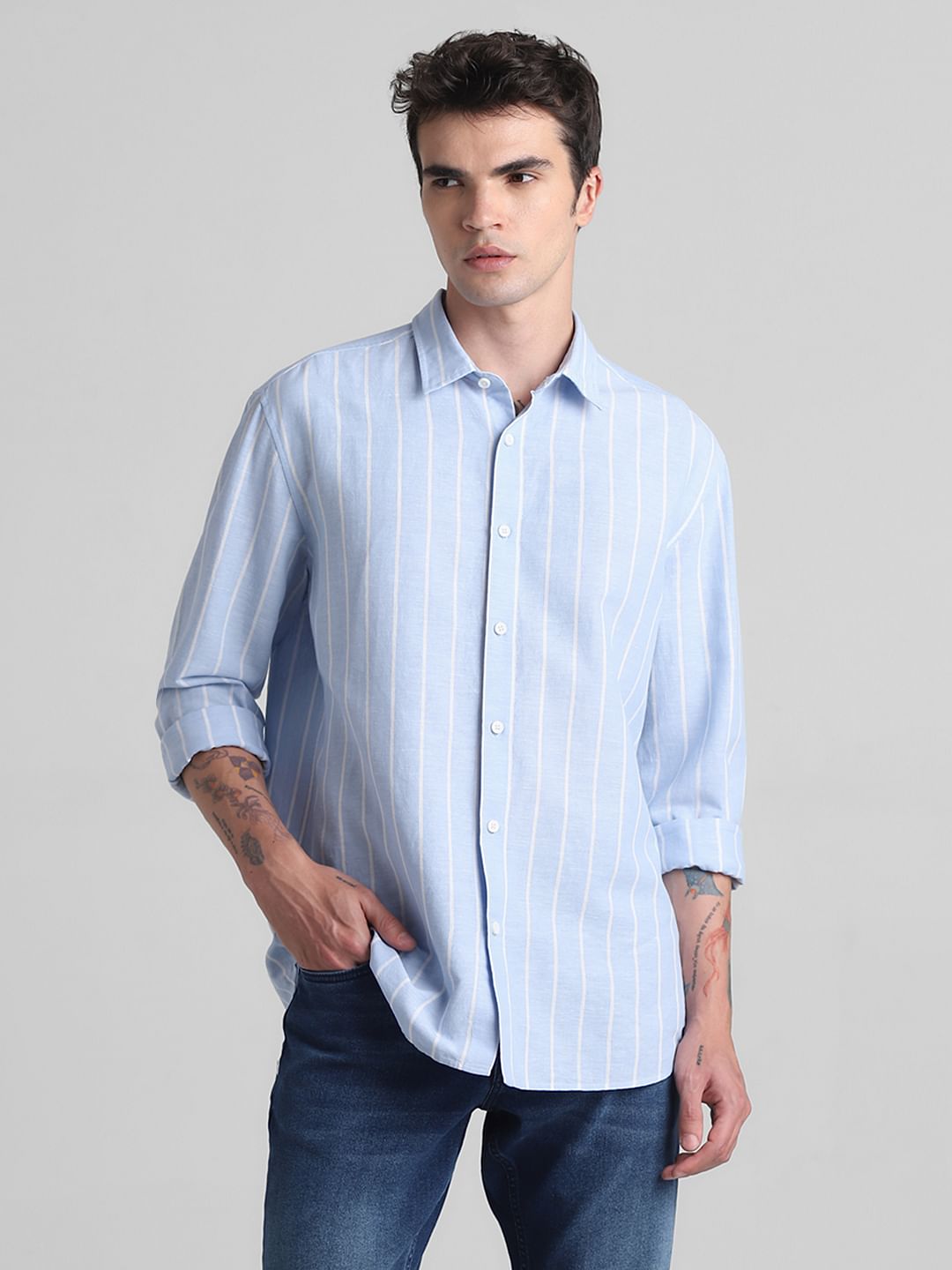 Blue Striped Full Sleeves Shirt