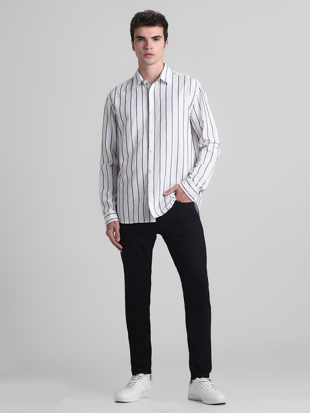 White Striped Full Sleeves Shirt