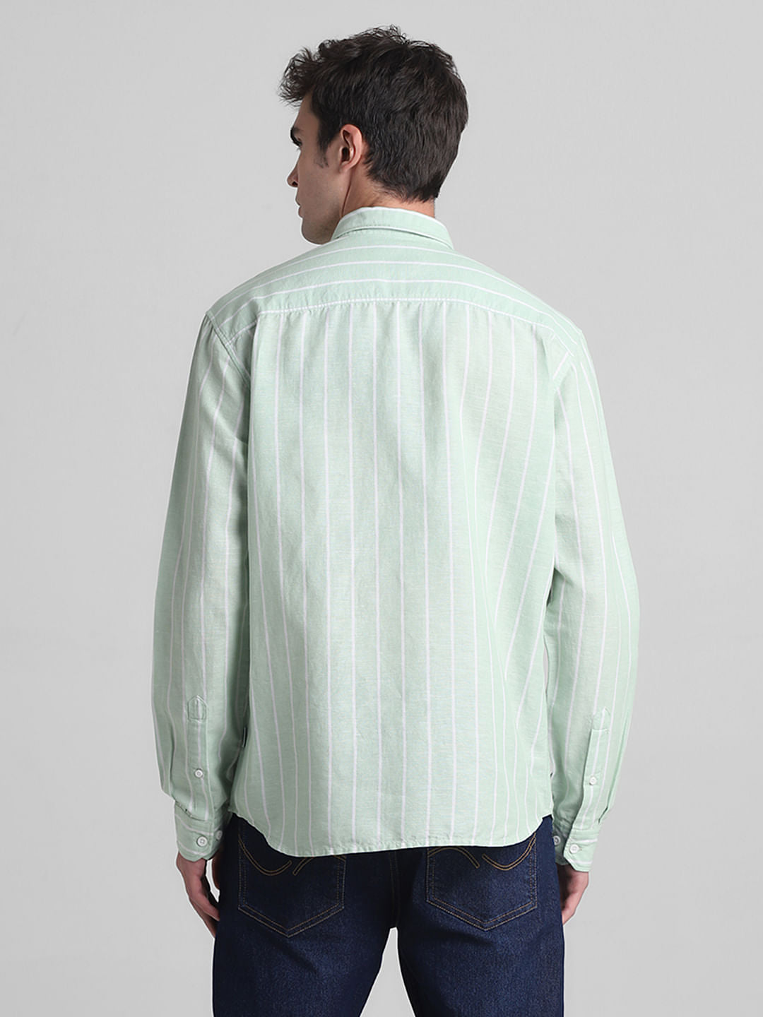 Green Striped Full Sleeves Shirt