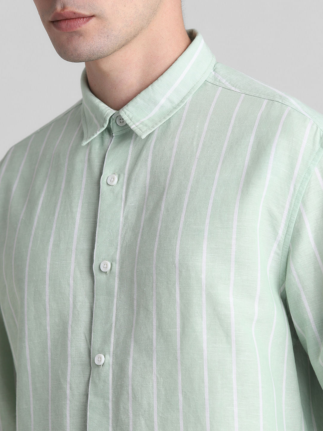 Green Striped Full Sleeves Shirt