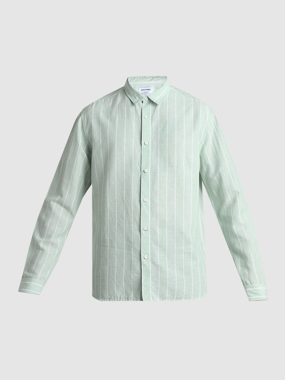 Green Striped Full Sleeves Shirt
