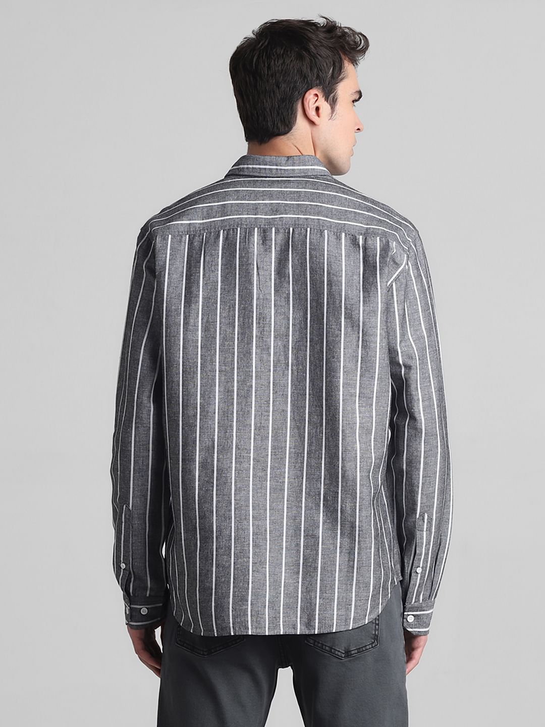 Grey Striped Full Sleeves Shirt