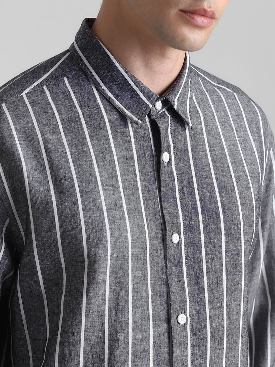 Grey Striped Full Sleeves Shirt