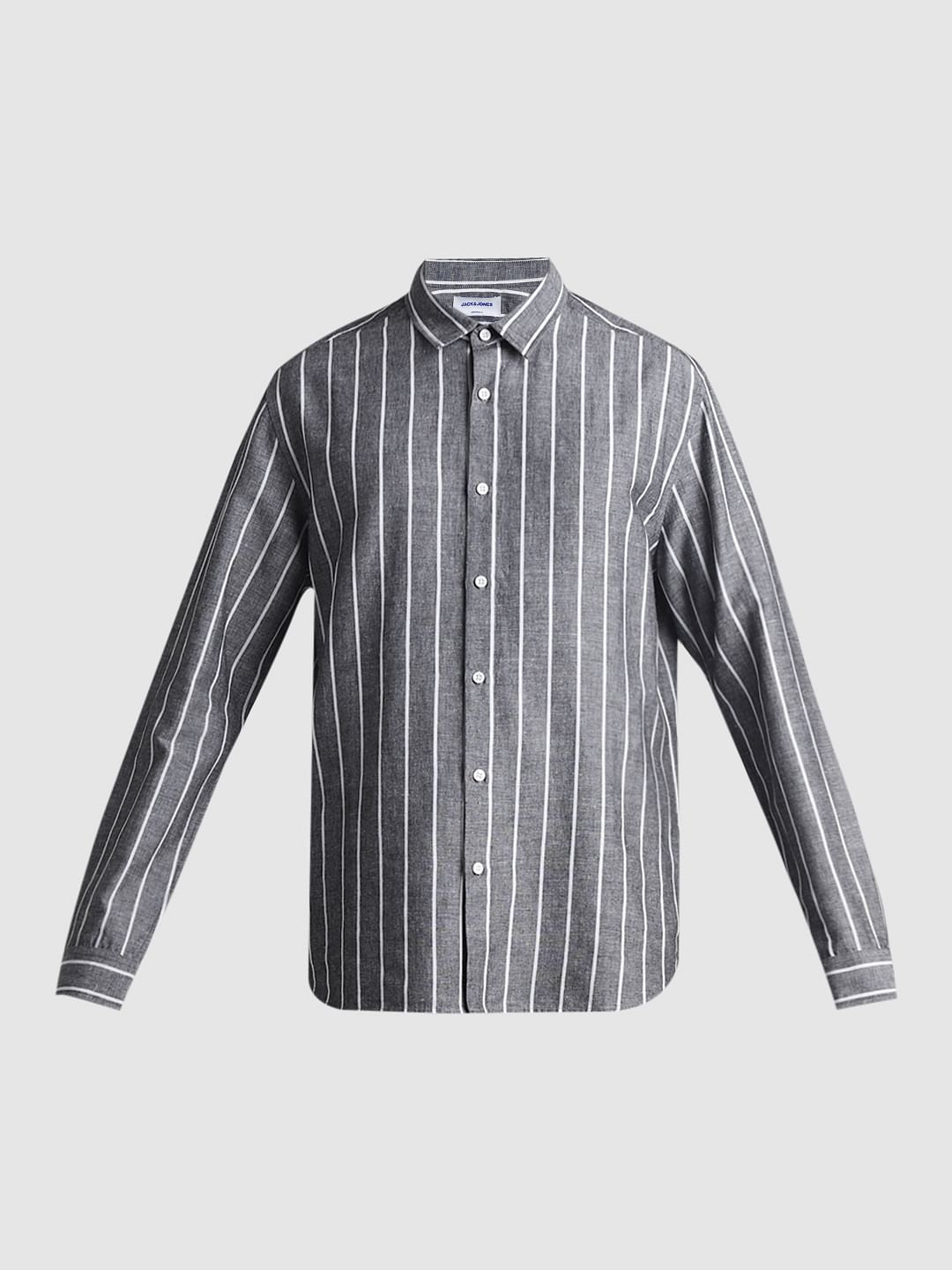 Grey Striped Full Sleeves Shirt