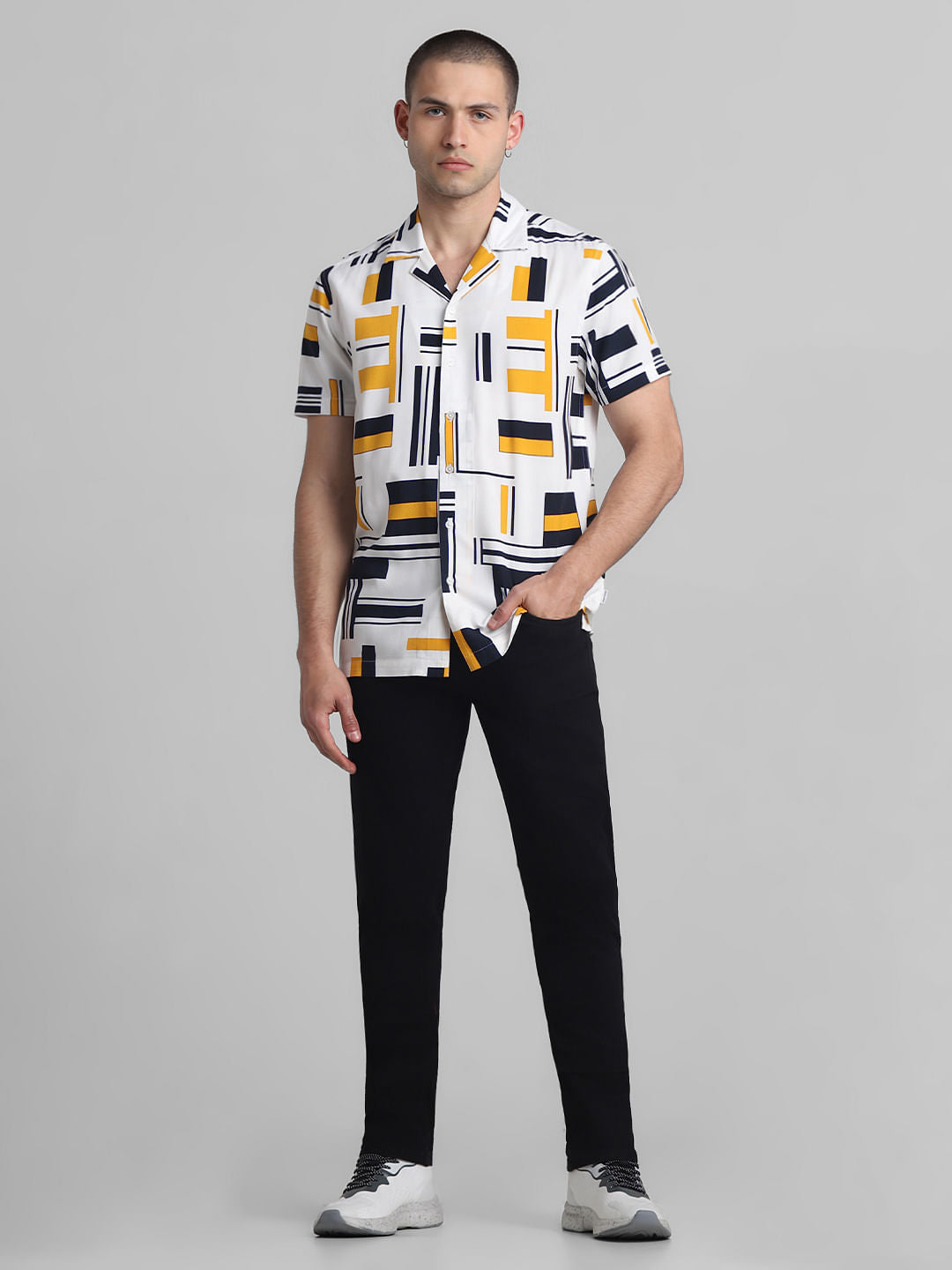 White Printed Short Sleeves Shirt