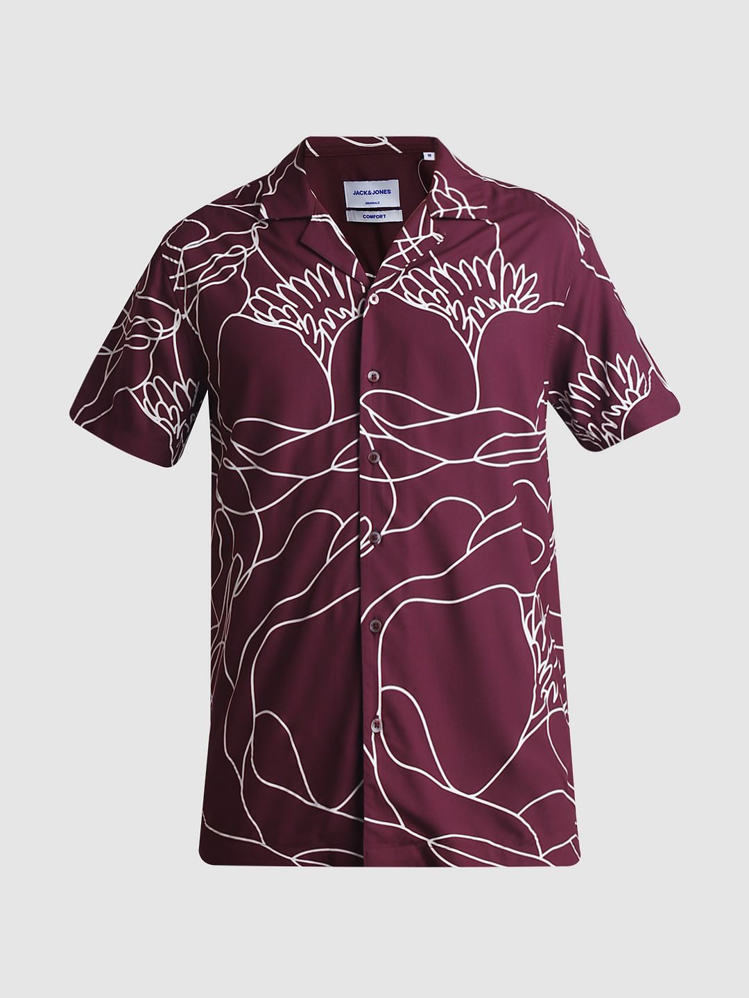 Wine Printed Short Sleeves Shirt