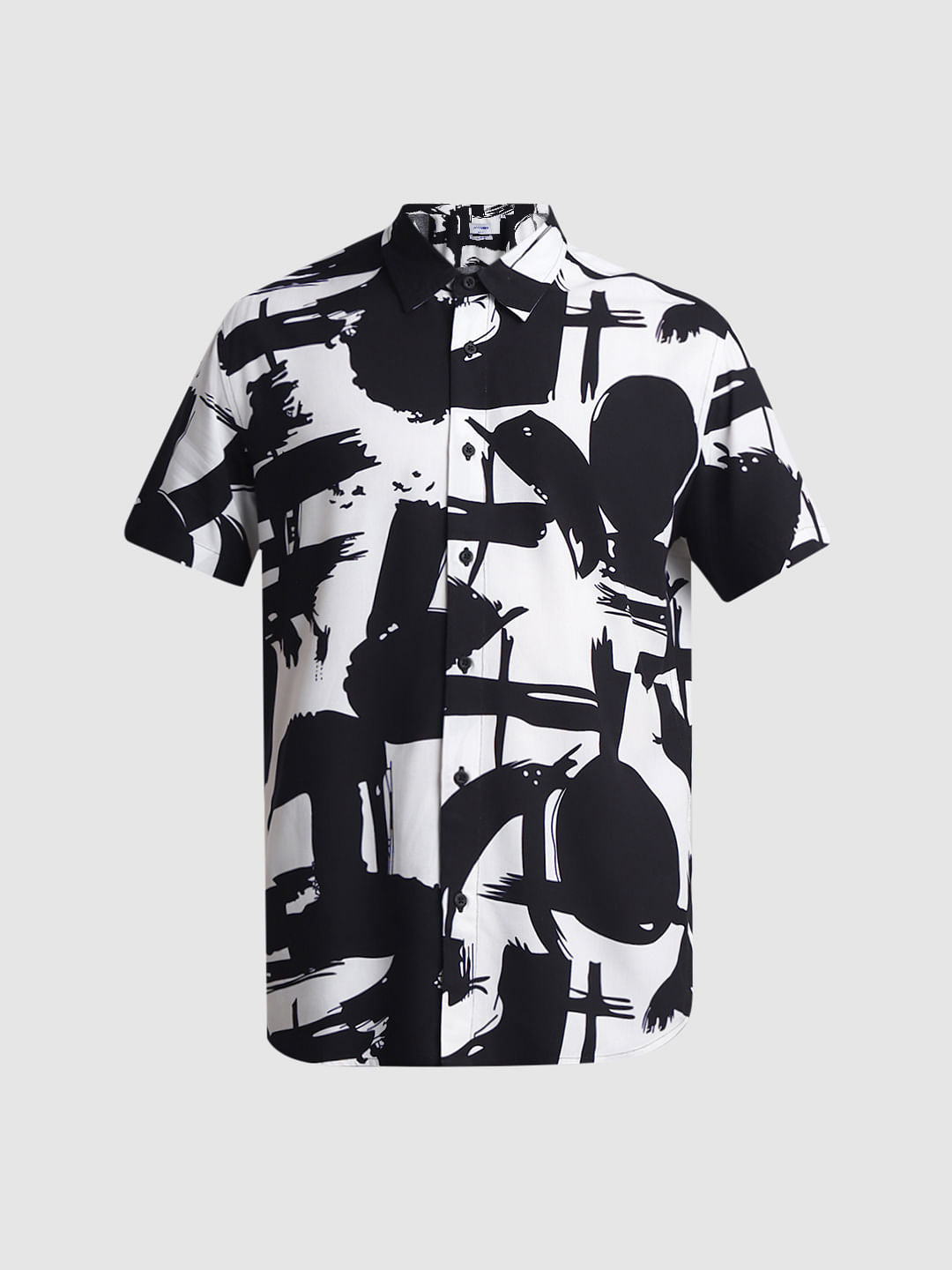 Black Abstract Print Short Sleeves Shirt