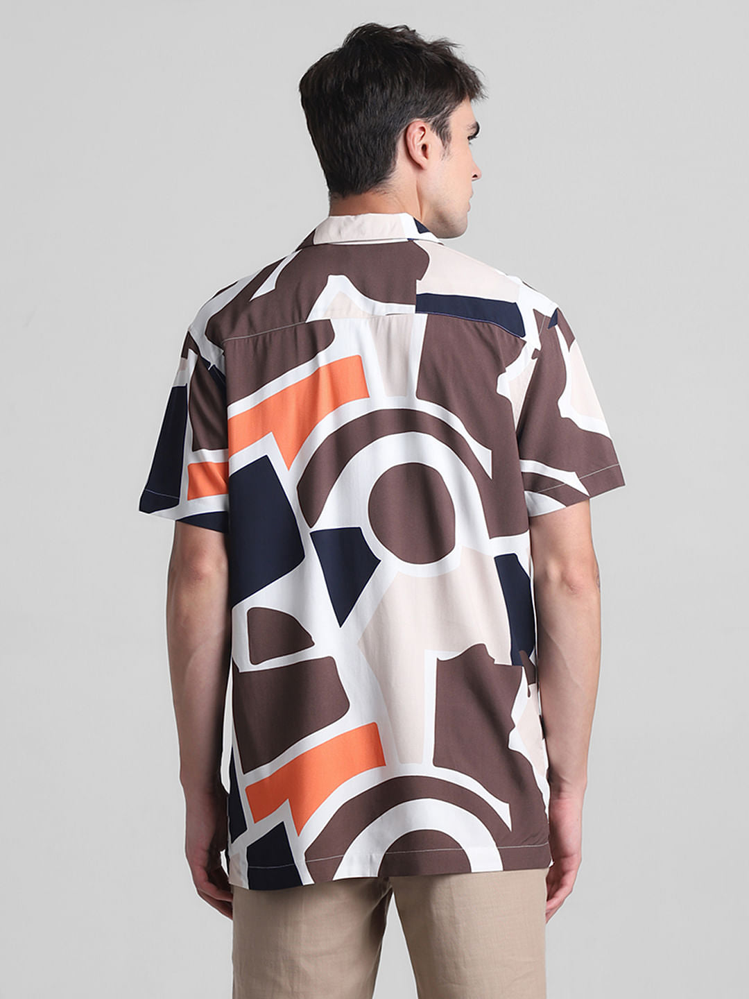 Brown Printed Short Sleeves Shirt