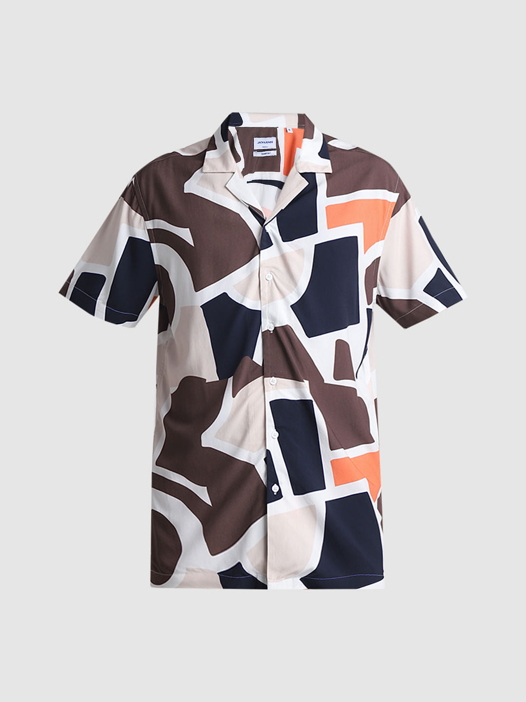Brown Printed Short Sleeves Shirt