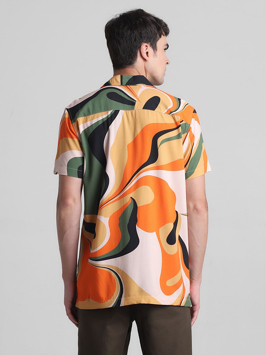 Orange Printed Short Sleeves Shirt