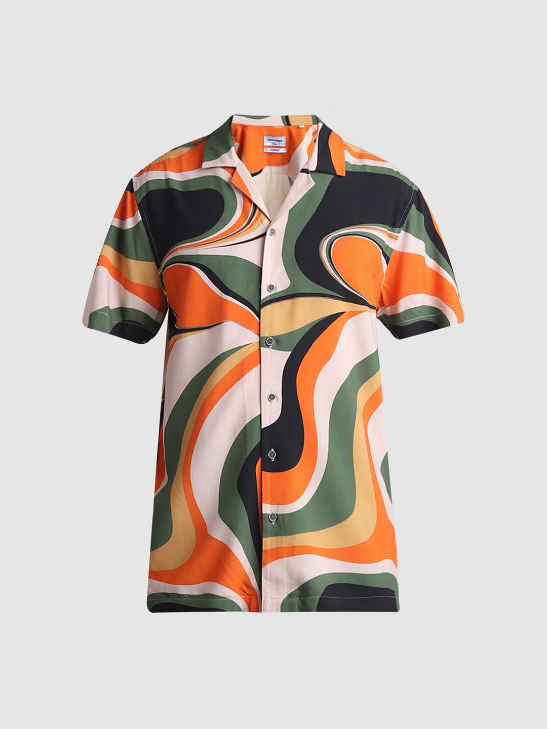 Orange Printed Short Sleeves Shirt